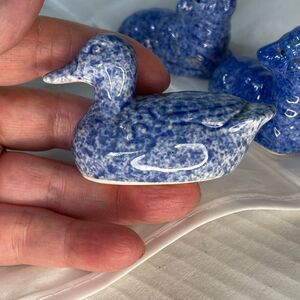 Vintage Enesco 1983 blue sponge ware 2 sheep 1 duck figurine